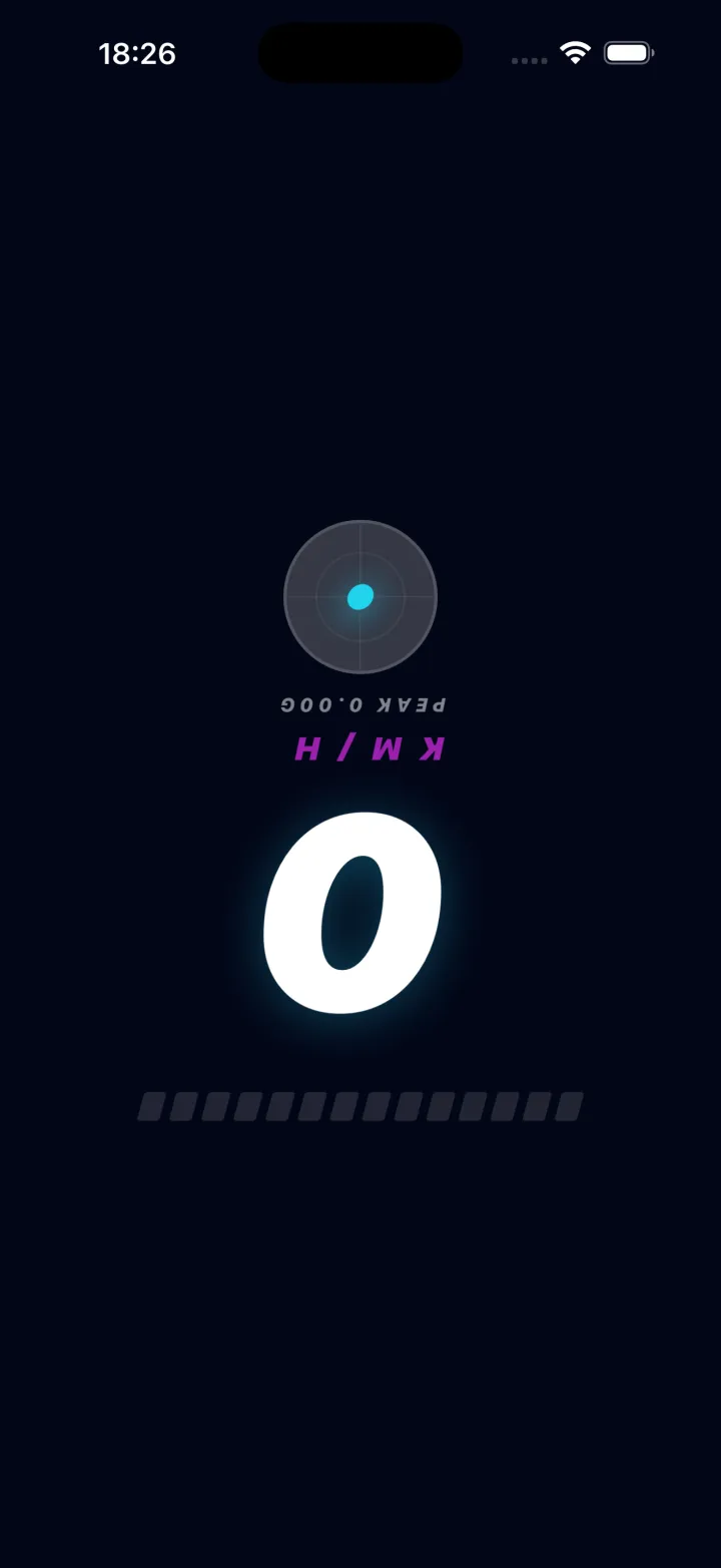 HUD mirror mode: the speed readout drawn upside down and mirrored, so it reads the right way round when reflected in the windscreen.